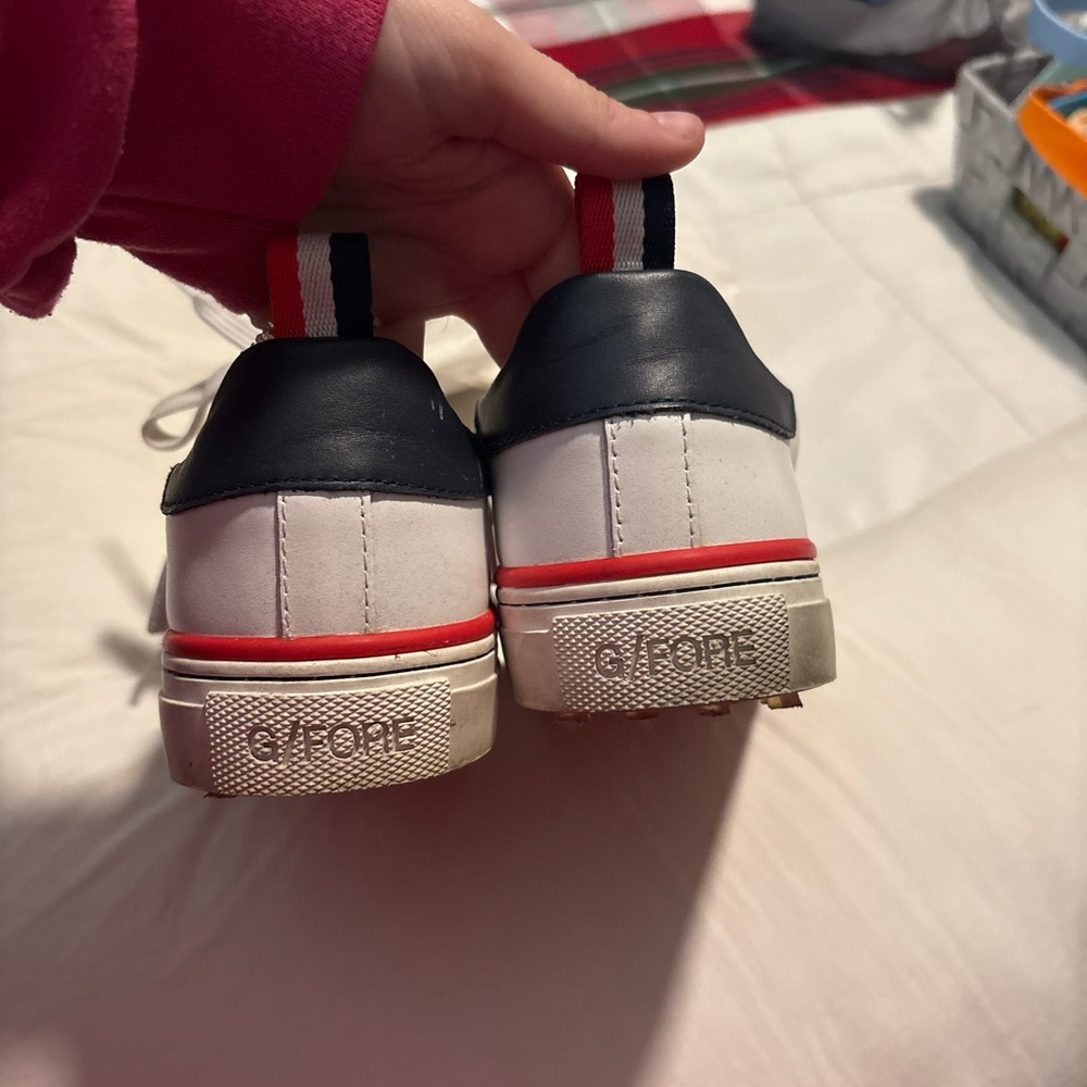 G/FORE Women's White Sneakers with Red Stripe and Navy Heel Tab - Picture 7 of 7